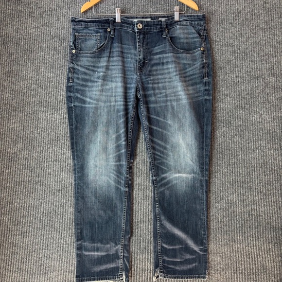 BKE Derek Jeans Mens 36R Straight Leg Distressed Wash Mid Rise Buckle Denim - Picture 2 of 9